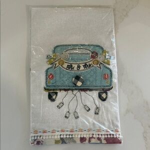 Embroidered 'Mr. & Mrs.' Vintage Car Tea Towel